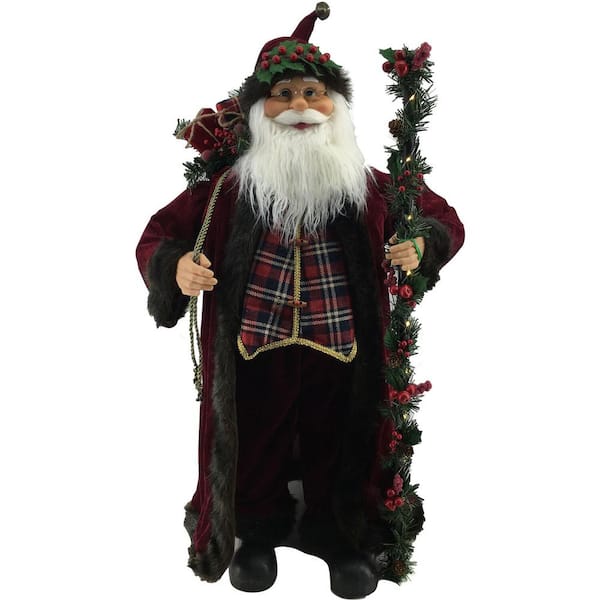 Fraser Hill Farm 36 in. Christmas Woodland Santa Claus Figurine with Lighted Staff, Toy Staff and Music