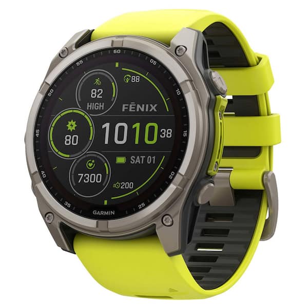 fenix 8 Multisport 51-mm Solar GPS Watch with Silicone Band 2 x .61 in Titanium with Amp Yellow and Graphite