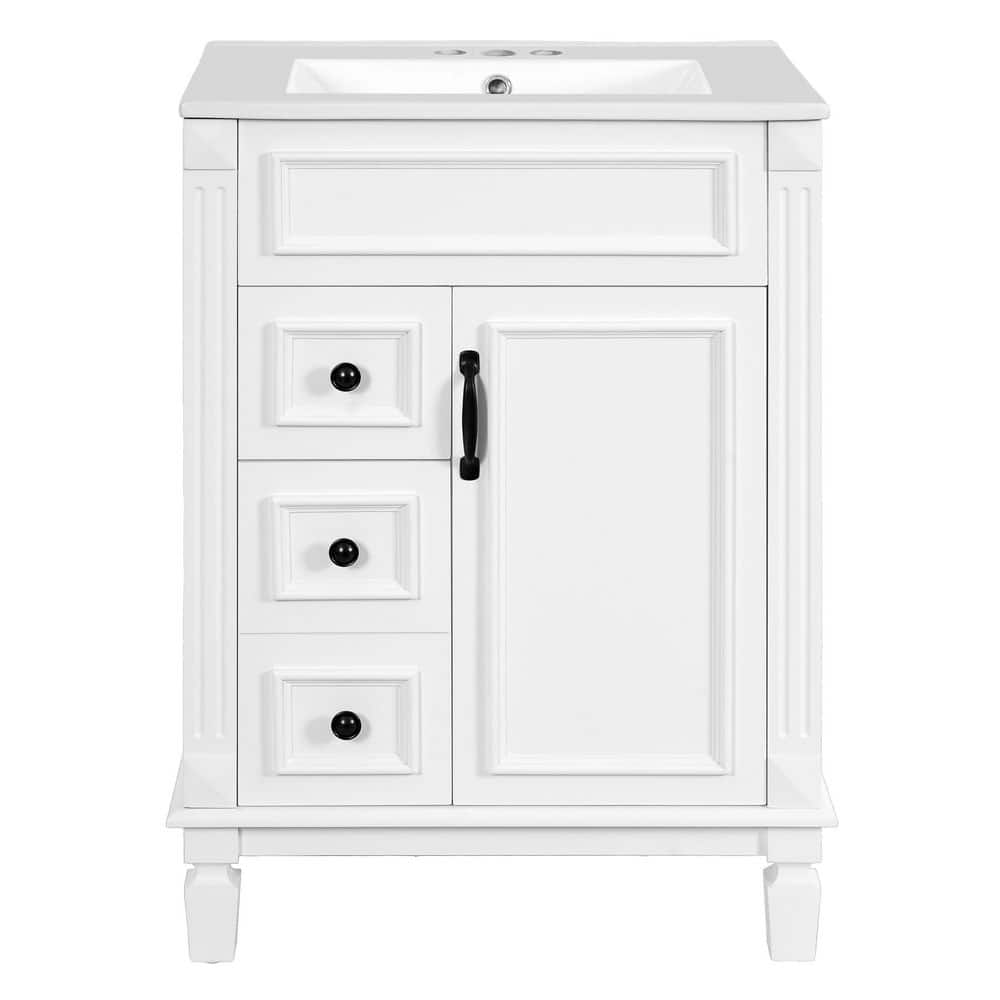 24 in. W Single Sink Freestanding White Bath Vanity with White Ceramic Top and 2 Drawers on the Left, Unassembled price history on PriceWatchPro