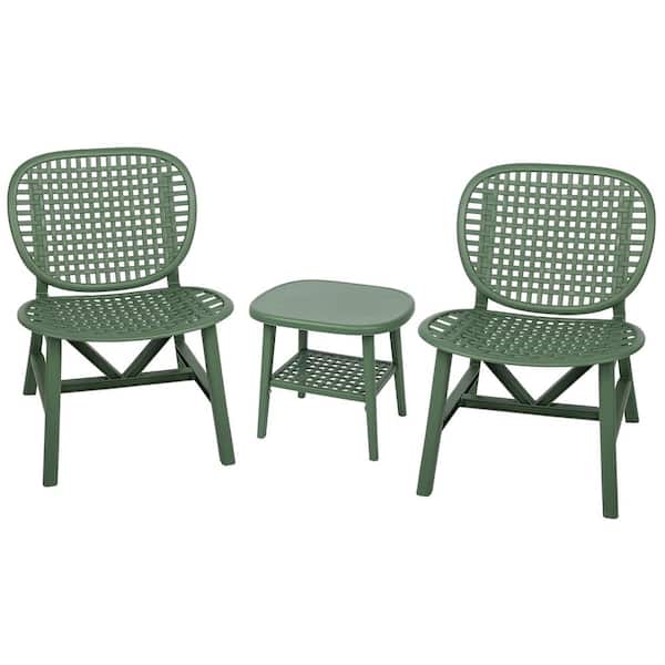 Unbranded Green 3--Piece Plastic Patio Conversation Set with Table