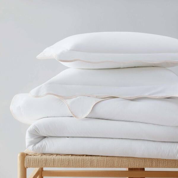 MARTHA STEWART Simple Scallop 3-Piece White/Soft Pink Cotton
