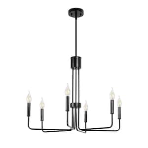 Farmhouse 6-Light Black Industrial Wagon Wheel Chandelier for Dining Room and Hallway with Bulb Included