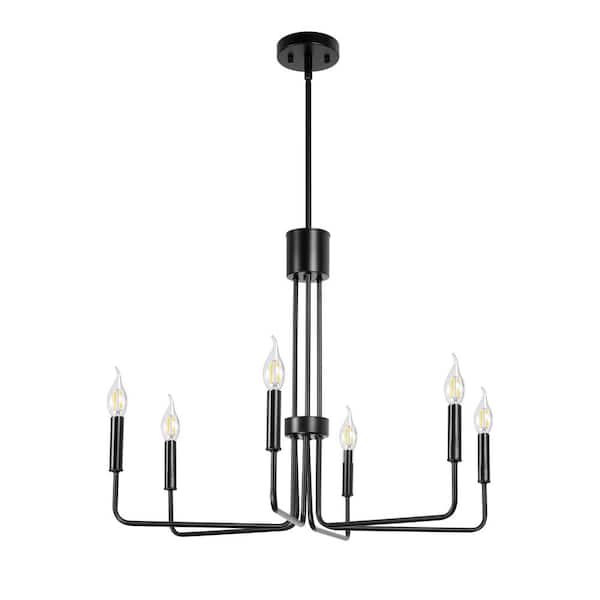 Briignite 6-Light Black Industrial Wagon Wheel Chandelier for Dining Room and Hallway with no Bulb Included