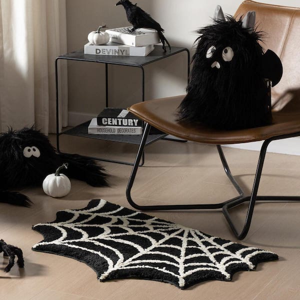 Black Spider Web Non-Slip Bathroom Rug, 1. 8 x 3 ft. Perfect for