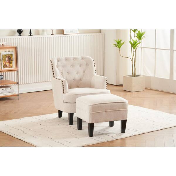 White chair discount and ottoman set