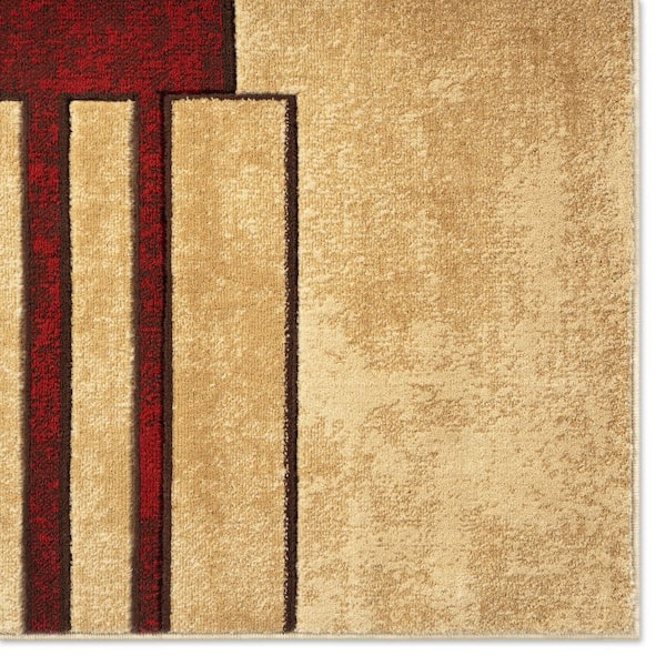 Tribeca Mason Brown/Red 5 ft. x 7 ft. Geometric Area Rug