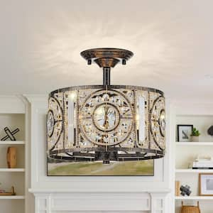 Iridescent 11.9 in. 3-Light Modern Semi-Flush Mount With Crystal