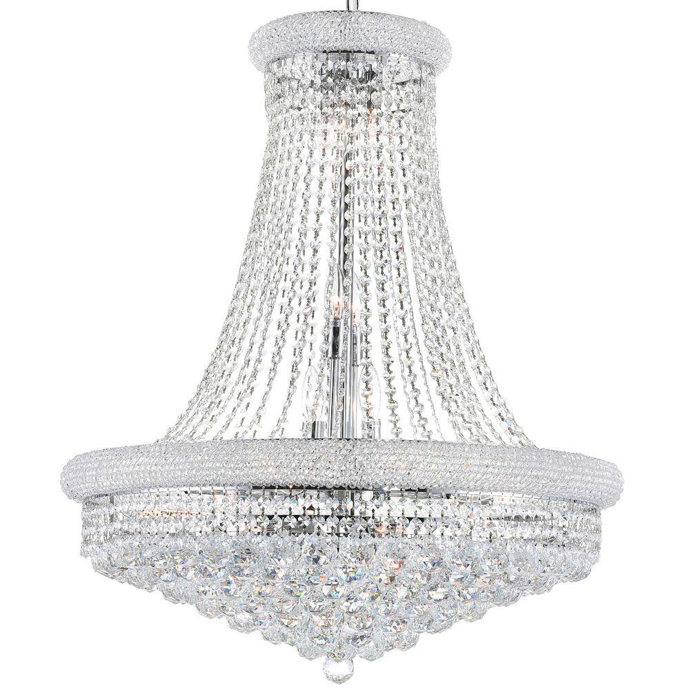 Elegant Empire Chrome & Crystal 28" Chandelier with Adjustable Chain
