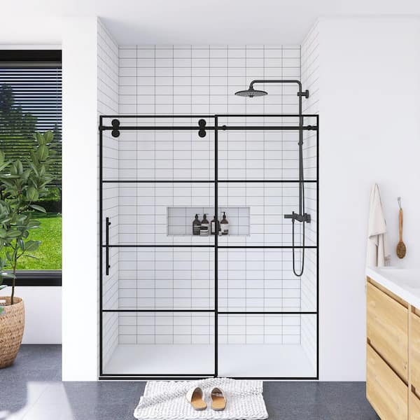 56-60 in. W x 72 in. H Sliding Framed Shower Door in Matte Black Finish with Clear Glass