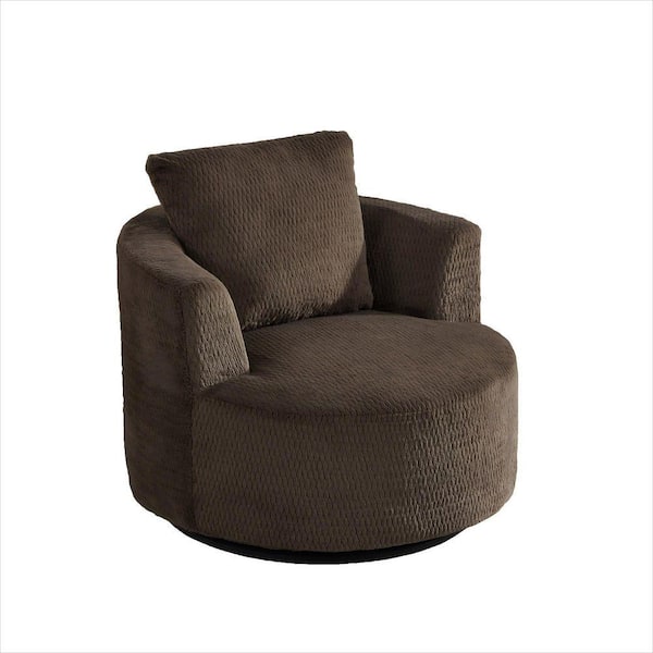 Dark Brown Faux Fur Arm Chair with 360° Swivel Compressible for