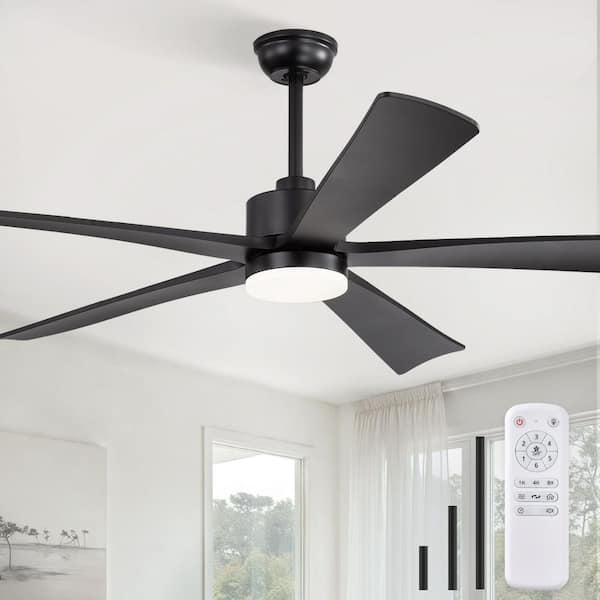60 in. Black Indoor/Outdoor Ceiling Fan with LED Light Remote Reversible DC Motor Fandelier Downrod for Living Room