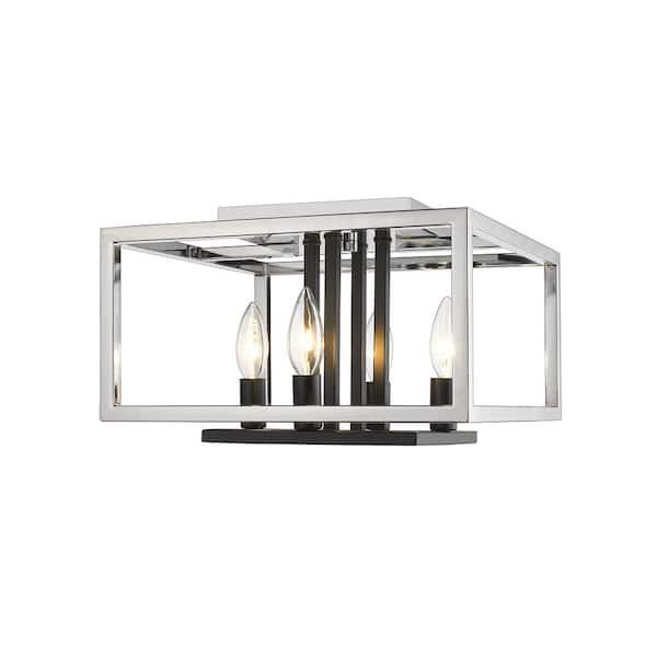 Unbranded 13 in. 4-Light Chrome and Black Flush Mount