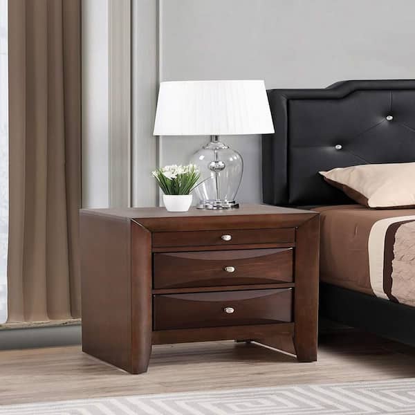 Brown Finish, 3 Drawers Nightstand