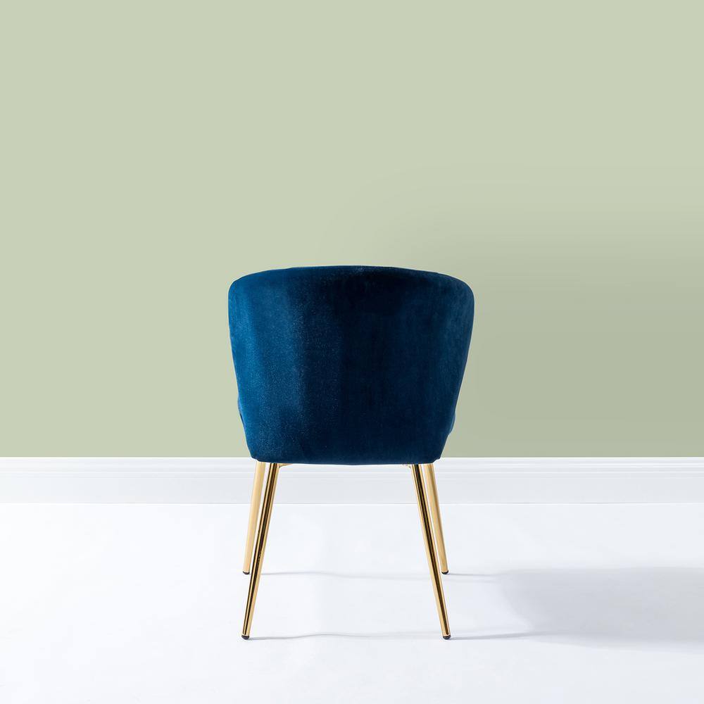 Navy Blue Velvet Upholstered Side Chair with Golden Metal Legs