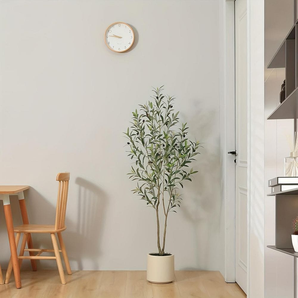 5 ft. Artificial Olive Tree in Pot, Large Faux Olive Silk Tree for ...