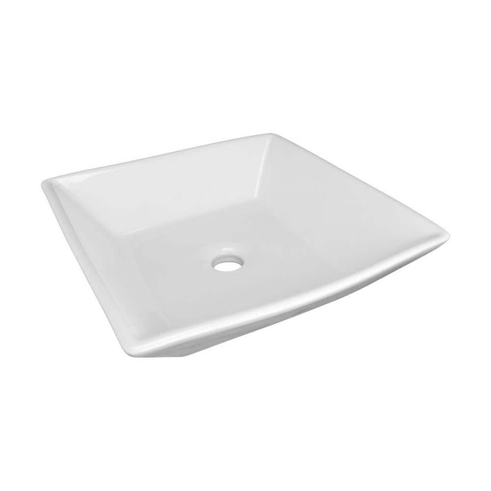 White Ceramic Square Above-Counter Vessel Sink with Reno-Gloss Finish