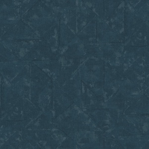 Absolutely Chic Blue Green Distressed Geometric Motif Vinyl on Non-Woven Non-Pasted Textured Metallic Wallpaper