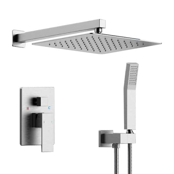 Rain Square Single Handle 1-Spray Shower Faucet 2.5 GPM with High Pressure 10 in. Shower Heads System in Brushed Nickel