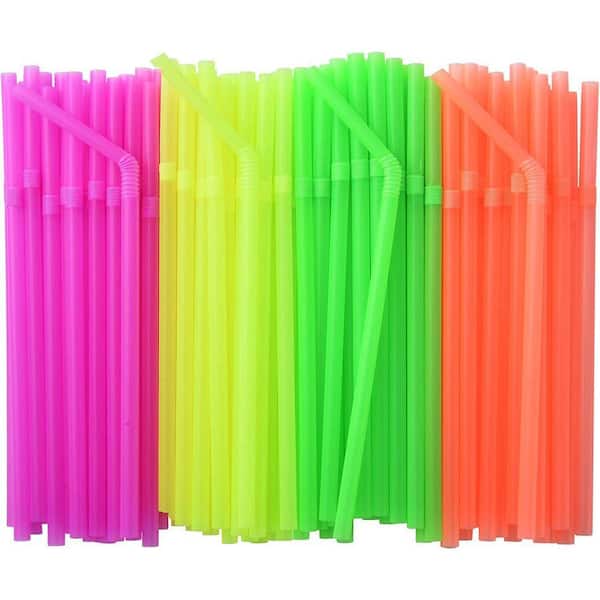 Neon Colored Multicolor Disposable Plastic Flexible Drinking Straws Disposable Tableware (500 Pieces Per Case)
