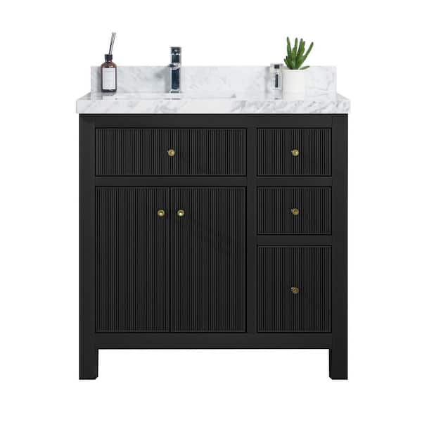 Willow Collections Sonoma 36 in. W x 22 in. D x 36 in. H Left Offset Sink Bath Vanity in Black with 2 in Carrara Marble Vanity Top