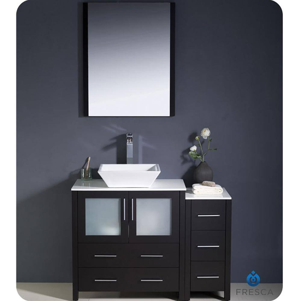 Espresso Engineered Wood 42" Freestanding Vanity Base with Frosted Glass Doors