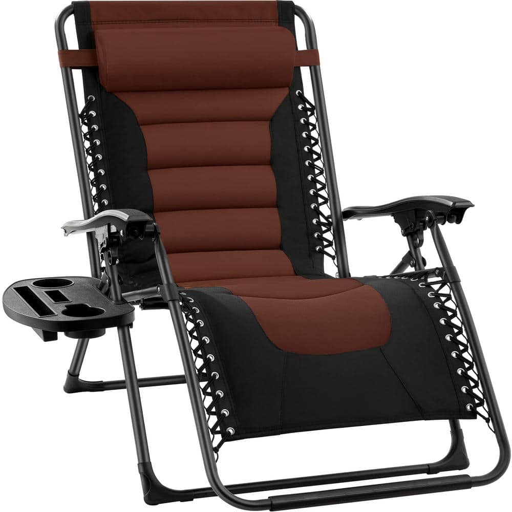 Brown Steel Folding Outdoor Patio Recliner, Anti Gravity Lounger for Backya