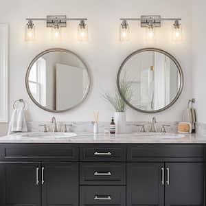 24 in. 3-Light Industrial Brushed Nickel Vanity Light Fixtures for Bathroom with Clear Glass Shades