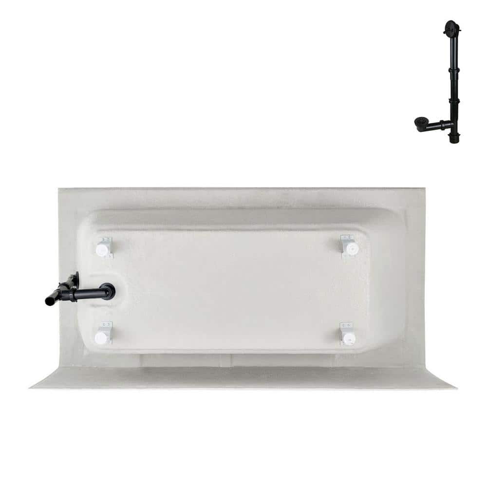 Glossy White Rectangular Acrylic Alcove Bathtub with Matte Black Trim