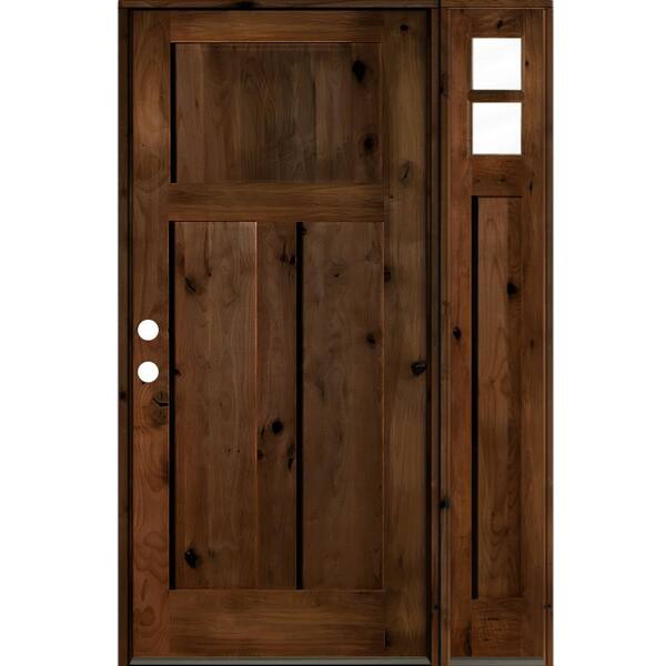 Krosswood Doors 50 in. x 80 in. Alder 3-Panel Right-Hand/Inswing Clear Glass Provincial Stain Wood Prehung Front Door w/ Right Sidelite