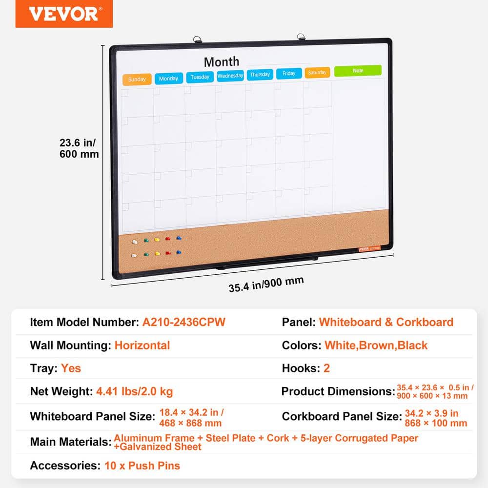 36" x 24" Black Aluminum Framed Magnetic Calendar Board