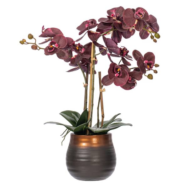 Vickerman 22 in. Purple Artificial Phalaenopsis Orchid Floral Arrangement in Pot