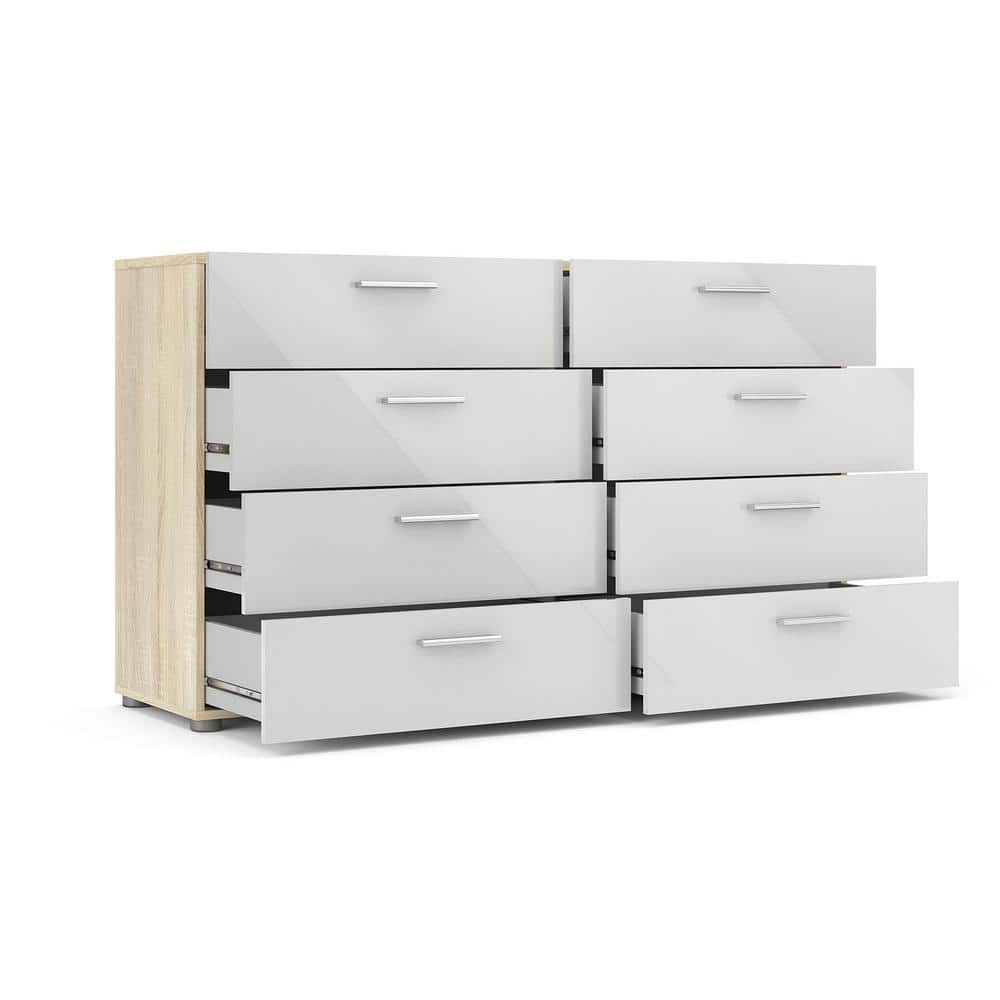 White and Oak Double 8-Drawer Modern Dresser