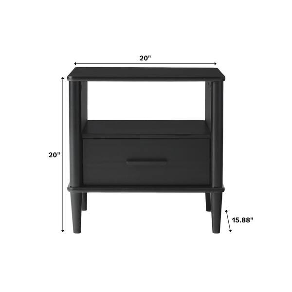 LUCKNOCK NightStand with Fabric Drawer, Bedside Table with Solid Wood Legs,  Minimalist and Practical End Side Table with Open Storage Shelf for