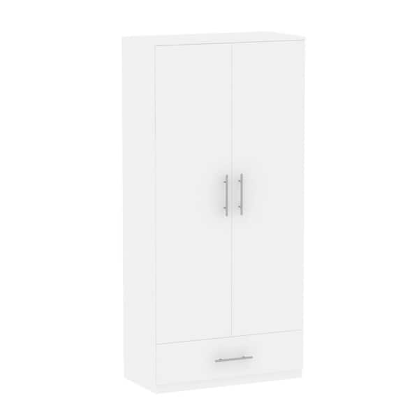 FUFU&GAGA White 2-Door Wardrobe Armoire with 1-Drawers and Hanging Rod 66.9 in. H x 31.5 in. W x 15.7 in. D