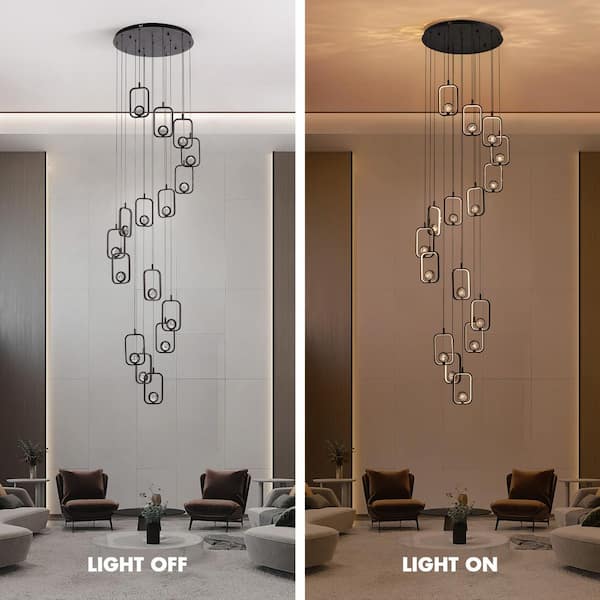 SILJOY 23.6 in. 16-Light Dimmable Integrated LED Black Chandelier