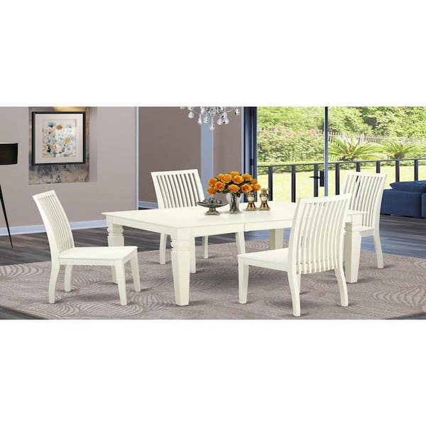 East West Furniture 5-Piece Linen White Finish Solid Wood Top Dining table with 4 Chairs with Lattice Back