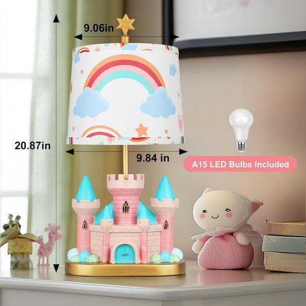 Rottogoon 20.8 in. Pink Resin Table Lamp for Kid Cute Princess