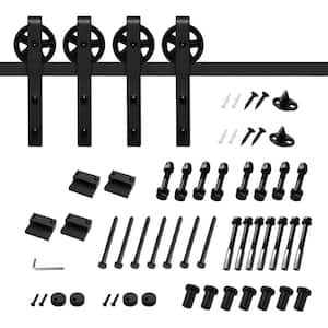 10 ft./120 in. Black Steel Sliding Barn Door Track and Hardware Kit for Double Doors with Floor Guide and I Shape Hanger