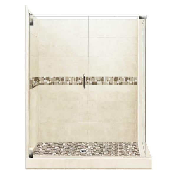 American Bath Factory Tuscany Grand Hinged 42 in. x 48 in. x 80 in. Left-Hand Corner Shower Kit in Desert Sand and Satin Nickel Hardware