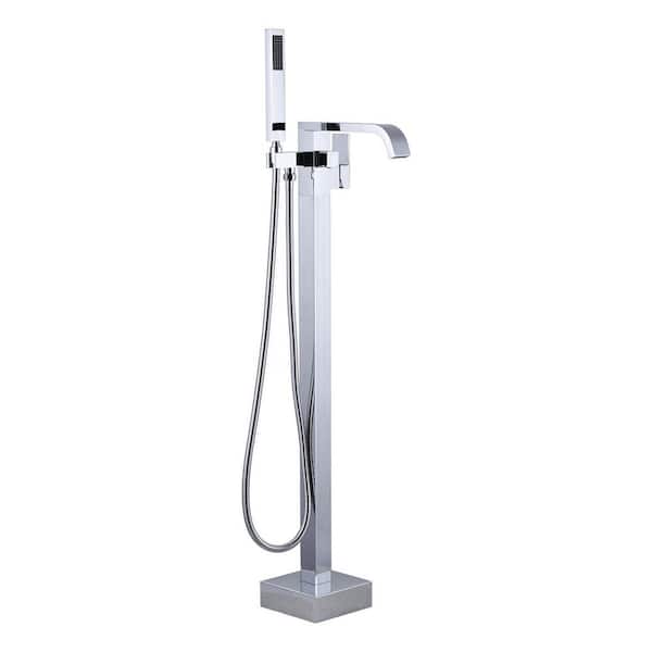 WOWOW Waterfall Single-Handle Freestanding Tub Faucet with Handshower, Floor Mounted Tub Filler Faucet in. Polished Chrome