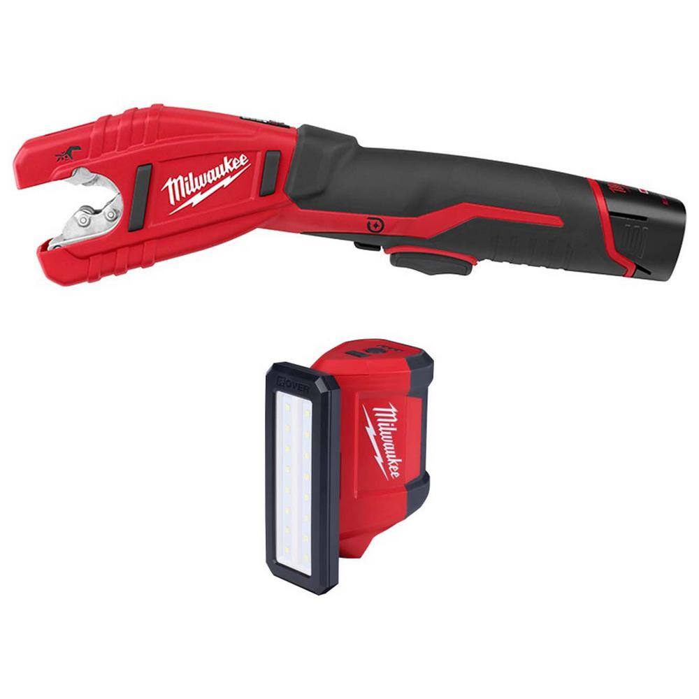 Milwaukee M12 12V Lithium-Ion Cordless Copper Tubing Cutter Kit w/1.5 Ah Battery, Charger & Hard Case w/M12 ROVER Service Light