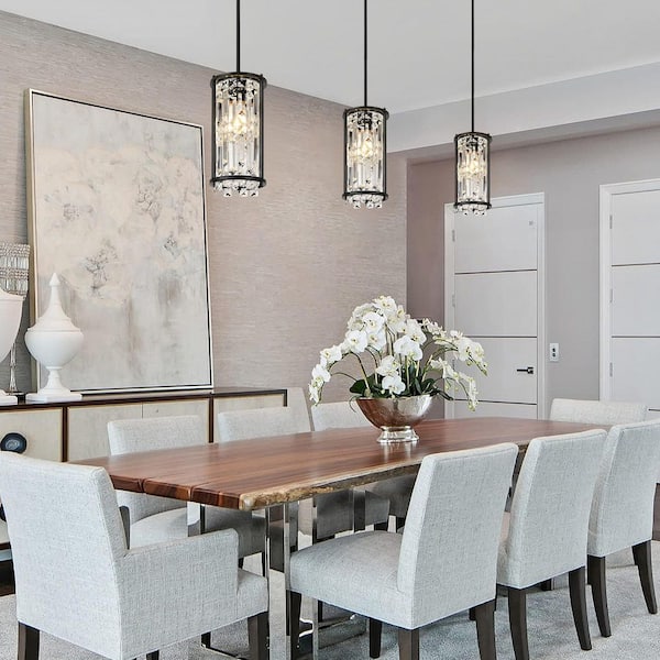 Jasslynn 60 Watt 1 Light Elegance Black Pendant Light with Cylinder Crystal Shade for Kitchen Foyer Bathroom