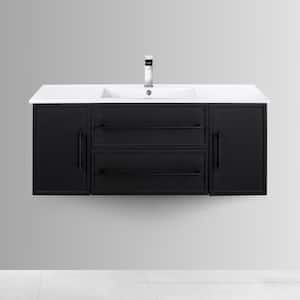 Milano 48 in. W x 18 in. D x 20 in. H Single Sink Wall Bathroom Vanity in Black with Cultured Marble Top in White