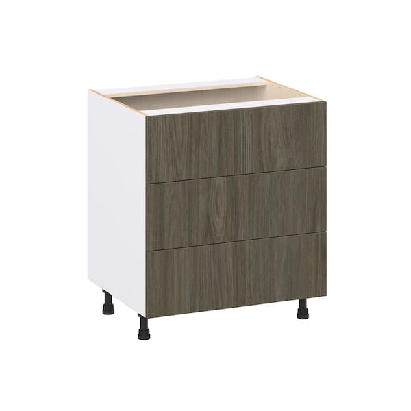 Timberline 30 in. W x 34.5 in. H x 24 in. D  Slab Walnut Assembled Base Kitchen Cabinet with Three 10 in. Drawers