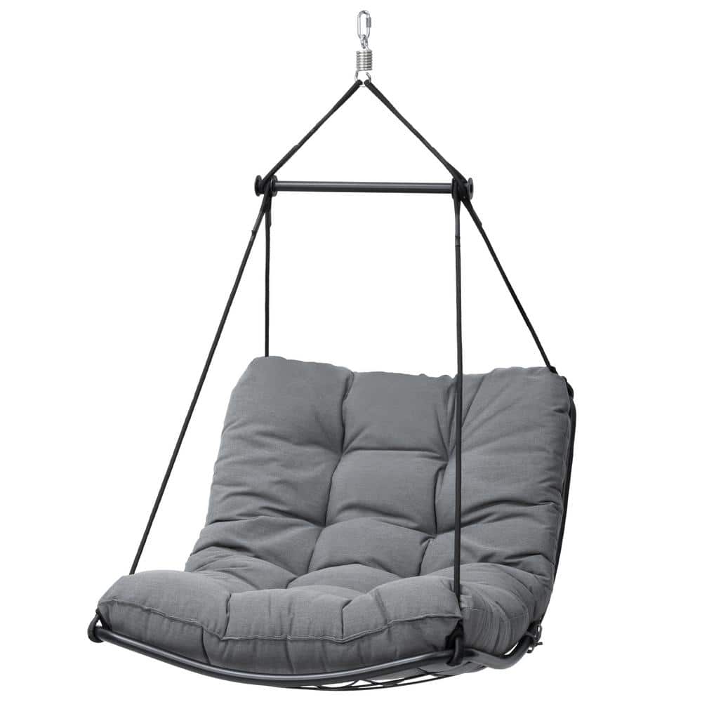 Pellebant Powder Coated Steel Frame Black Patio Swing Chair with Gray