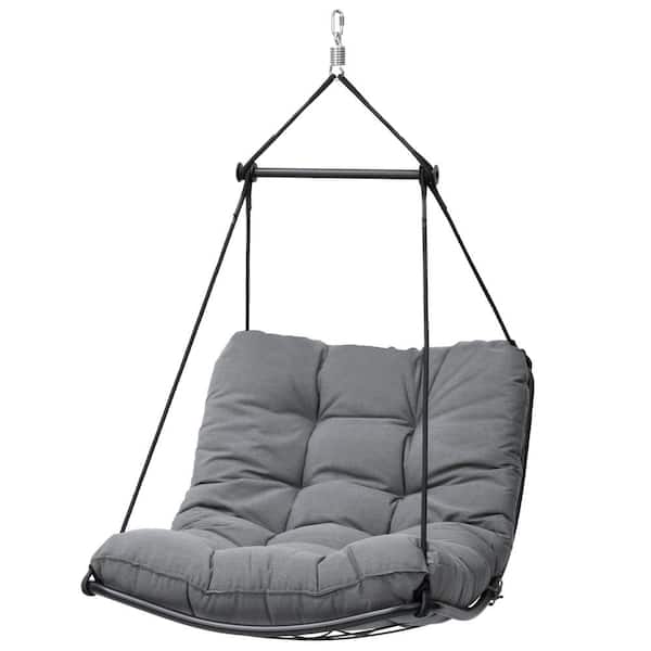 Pellebant Powder Coated Steel Frame Black Patio Swing Chair with Gray Cushions