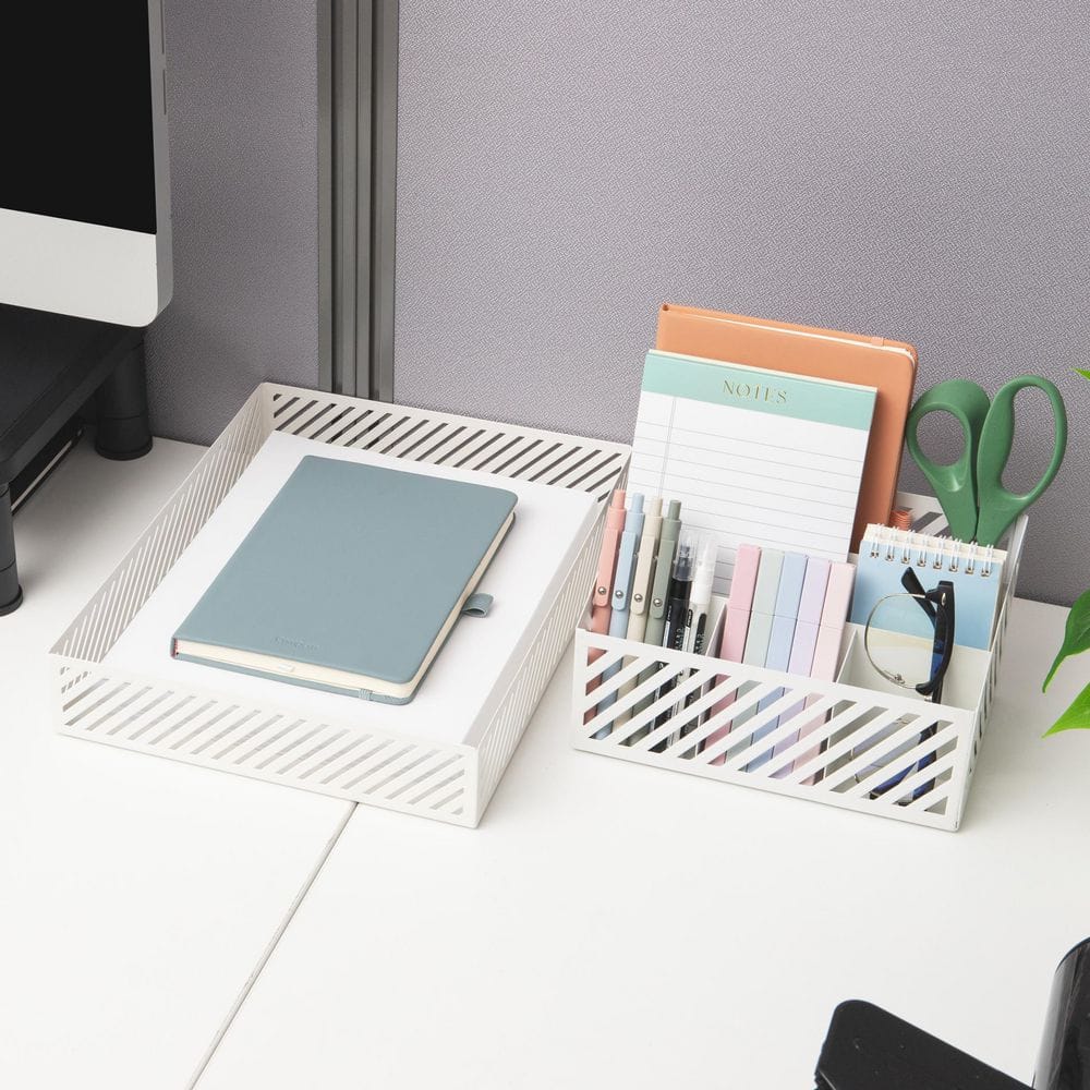 12.25 in. W x 2.25 in. H Metal Letter Size Paper Tray, Desktop Document Organizer with Non-Slip Pads, White