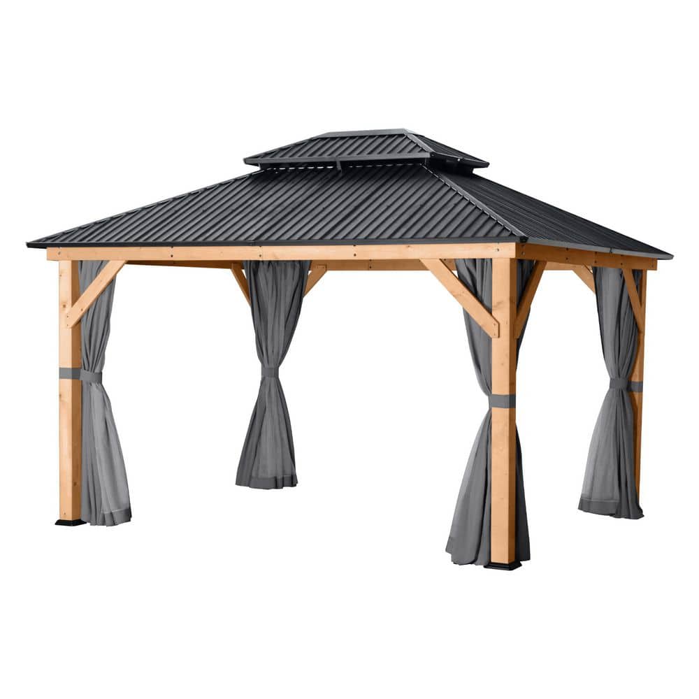 EGEIROSLIFE 11 ft. x 13 ft. Double Roof Hardtop Wooden Patio
