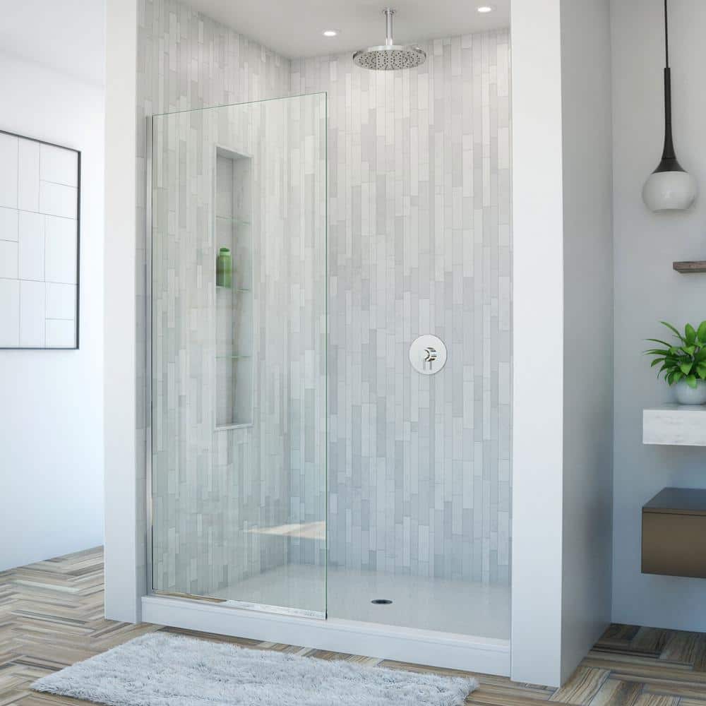 Linea 34" Black Frameless Clear Glass Shower Panel