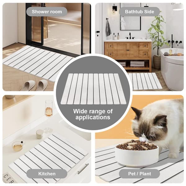 Foldable Diatomite Bath Mat - Quick Dry, Super Absorbent Stone Mat For Bathroom Shower Floor